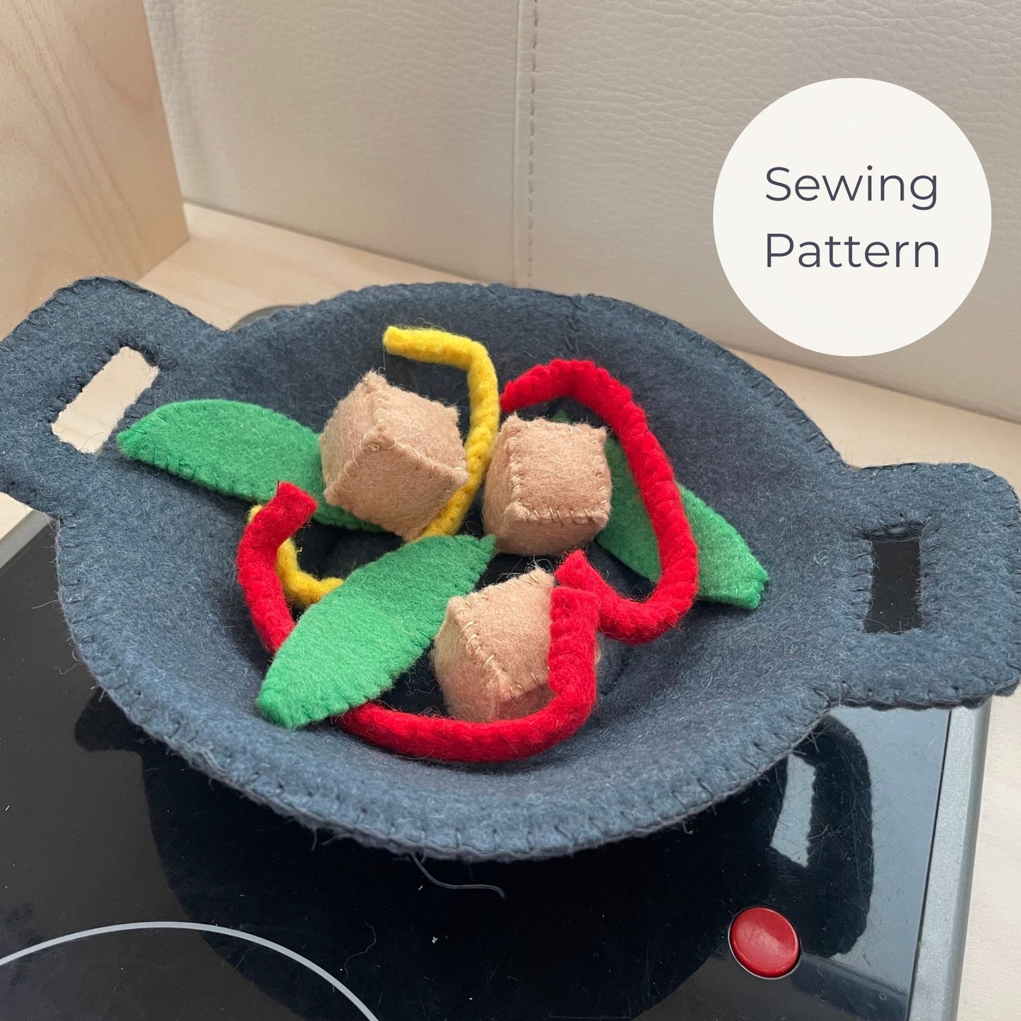 Felt Mini Wok and Tofu Stir Fry - PDF Sewing Pattern