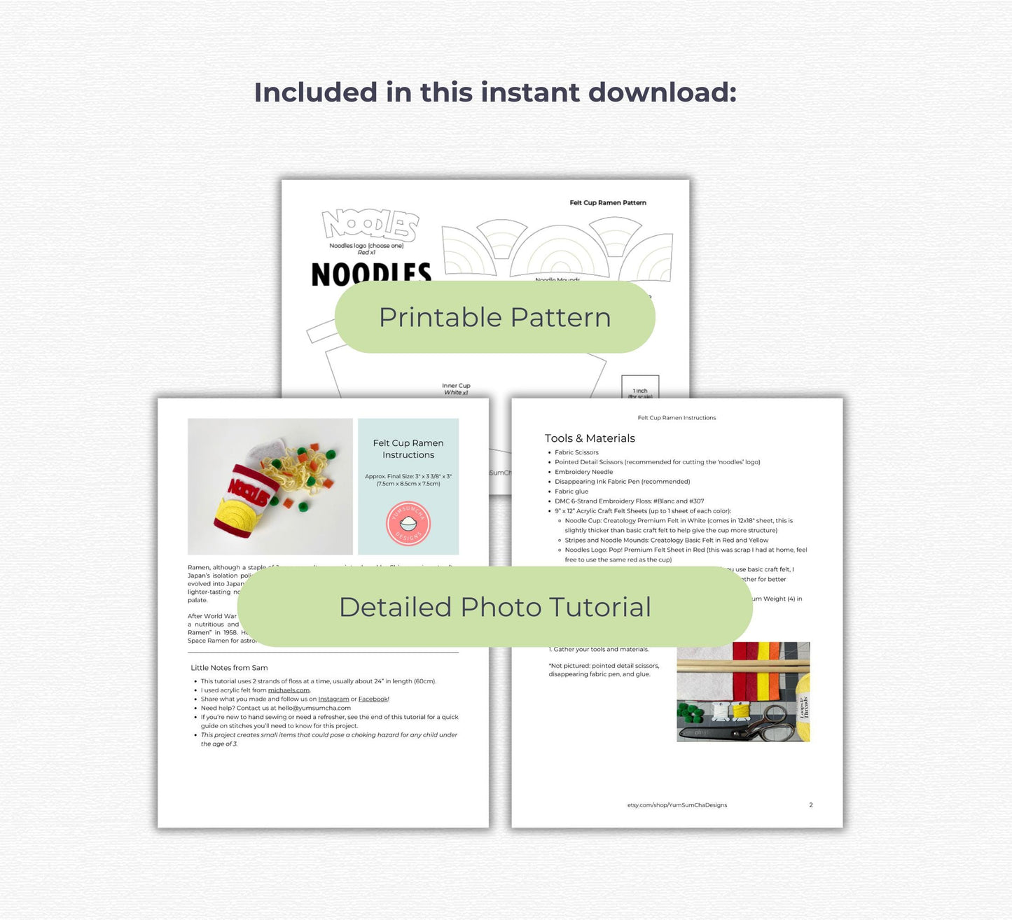 Felt Instant Cup Ramen Noodle Pattern - Digital PDF Download