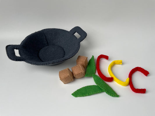 Felt Mini Wok and Tofu Stir Fry - PDF Sewing Pattern