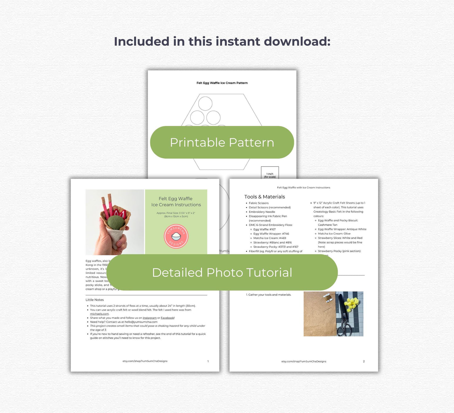 Felt Bubble Waffle with Ice Cream Pattern - Digital PDF Download