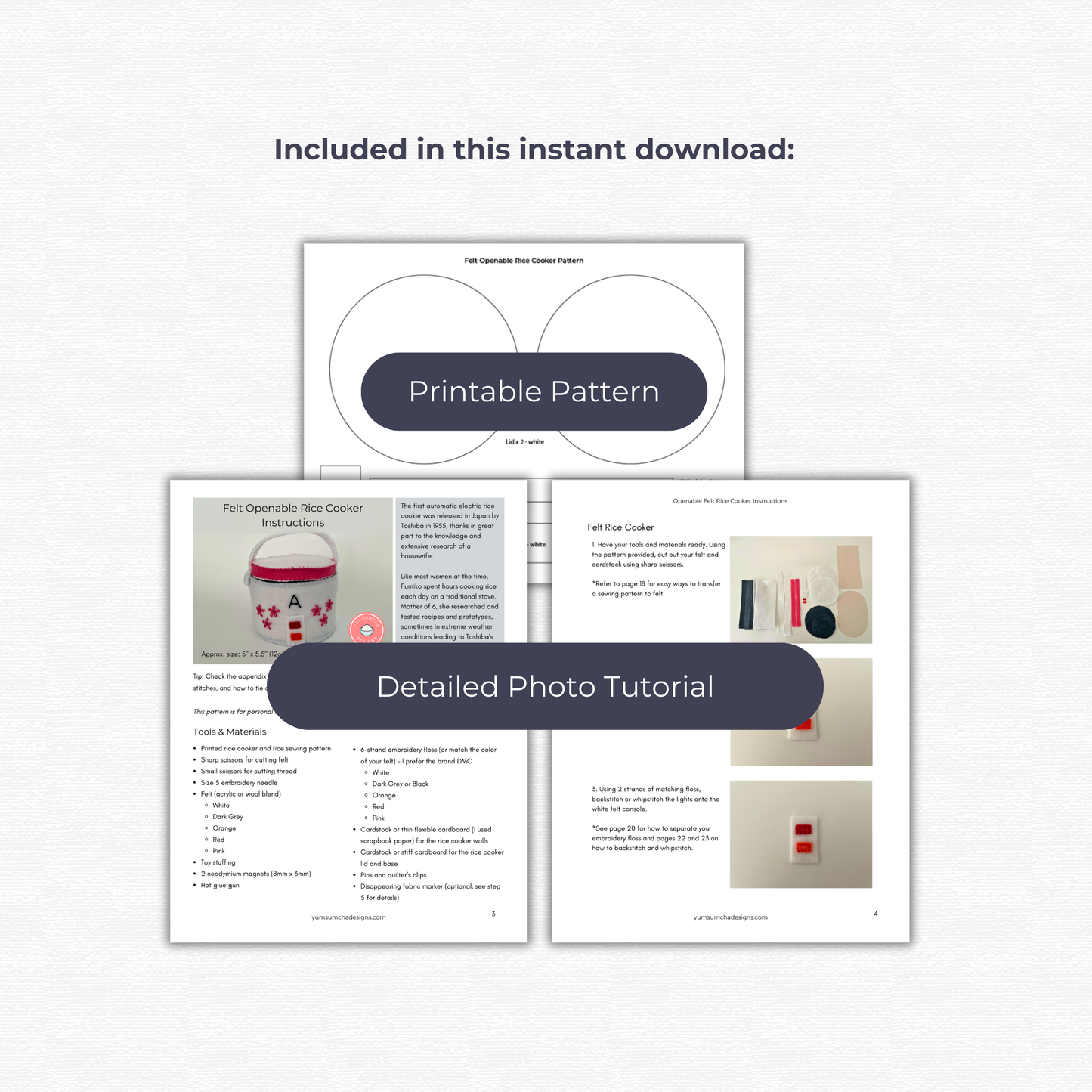 Felt Rice Cooker and Rice - PDF Sewing Pattern